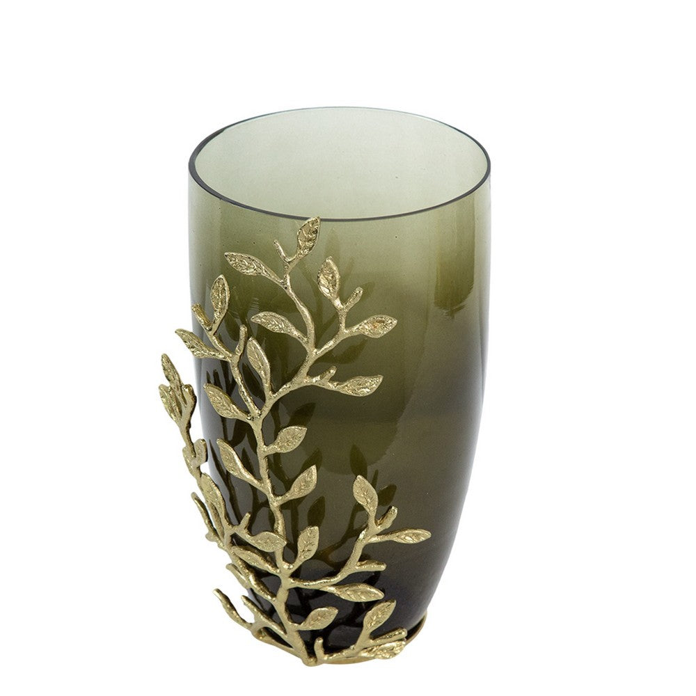 Keath Small Vase with Gold Capri Leaf Design, Brass