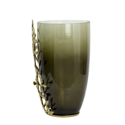 Keath Small Vase with Gold Capri Leaf Design, Brass