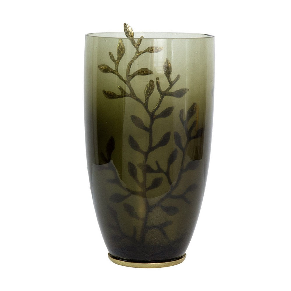 Keath Small Vase with Gold Capri Leaf Design, Brass