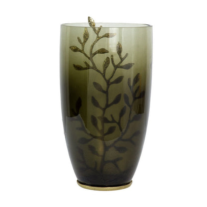 Keath Small Vase with Gold Capri Leaf Design, Brass