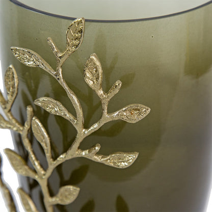 Keath Small Vase with Gold Capri Leaf Design, Brass