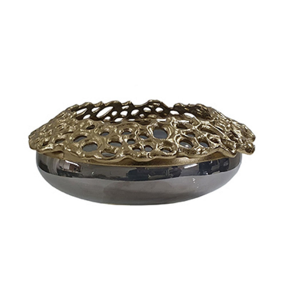 Brian Decorative Bowl with Gold Aluminum Sculpted Lid