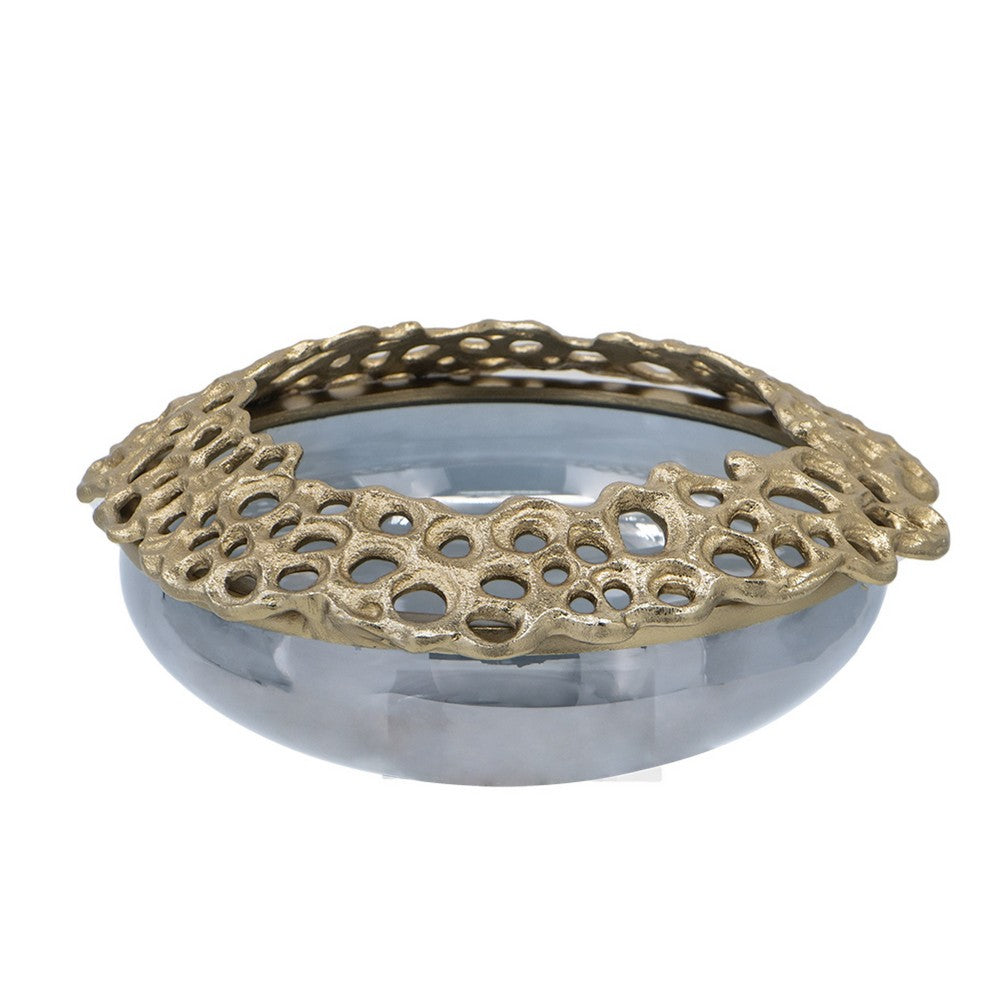 Brian Decorative Bowl with Gold Aluminum Sculpted Lid