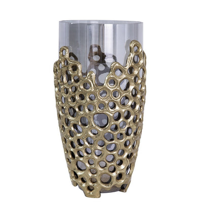 Brian Decorative Vase with Gold Metal Sculpted Lid