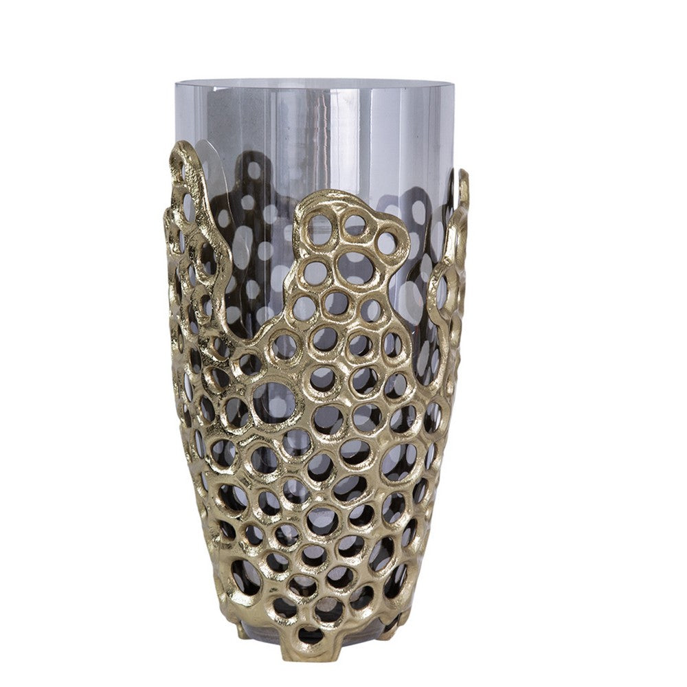 Brian Decorative Vase with Gold Metal Sculpted Lid