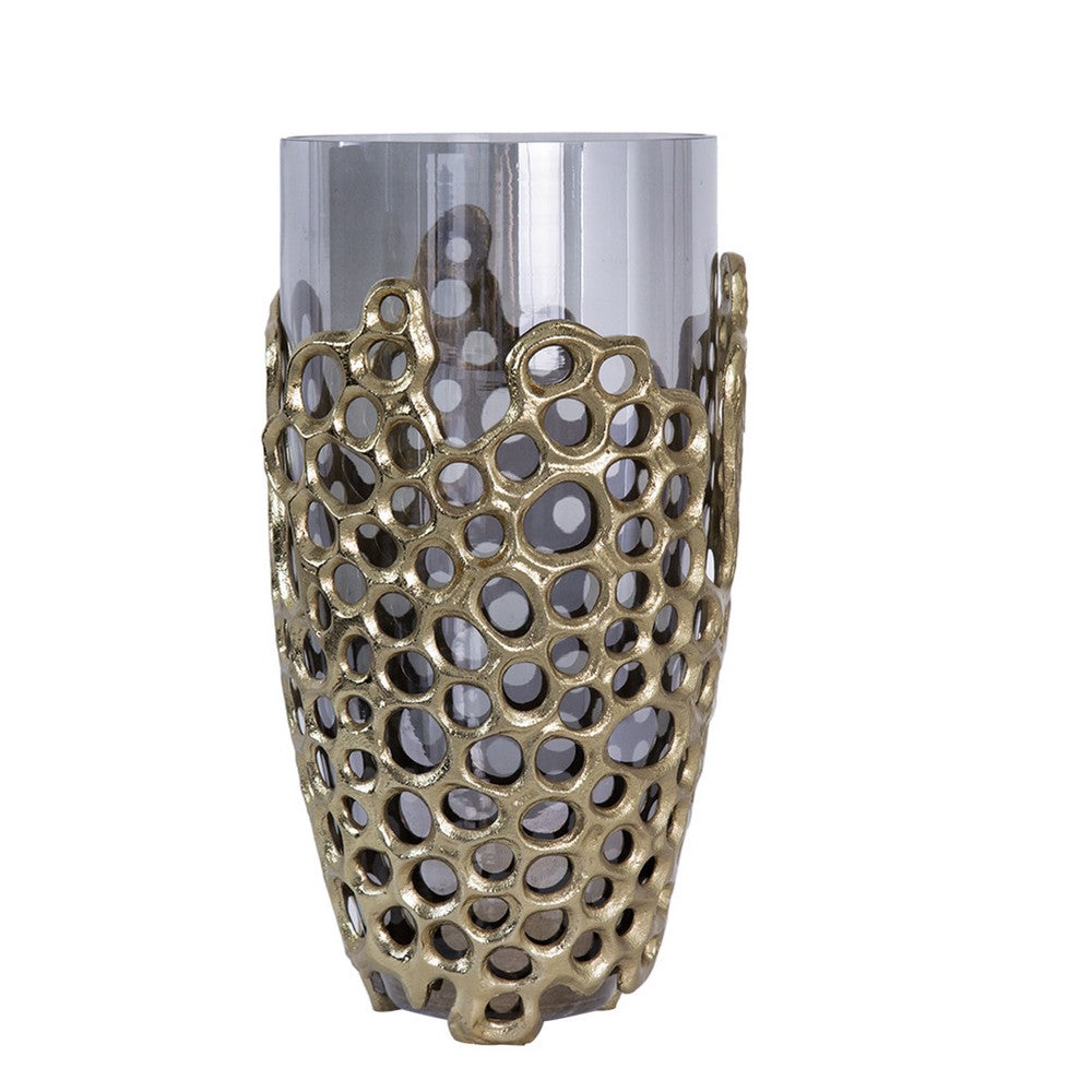 Brian Decorative Vase with Gold Metal Sculpted Lid