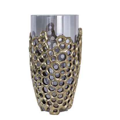 Brian Decorative Vase with Gold Metal Sculpted Lid