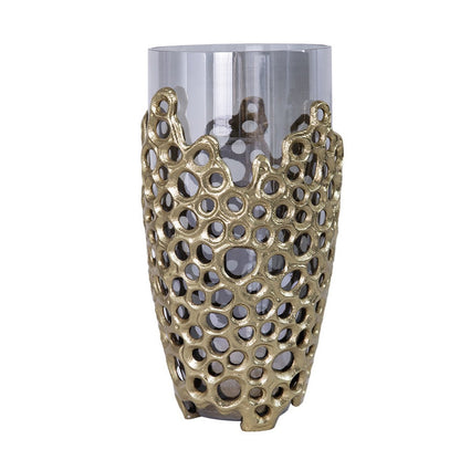 Brian Decorative Vase with Gold Metal Sculpted Lid