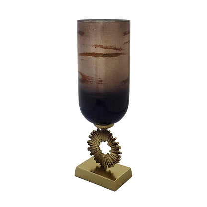 Ginny Vase, Sculpted Vintage Gold Ring Accent, Gold-Gray Glass