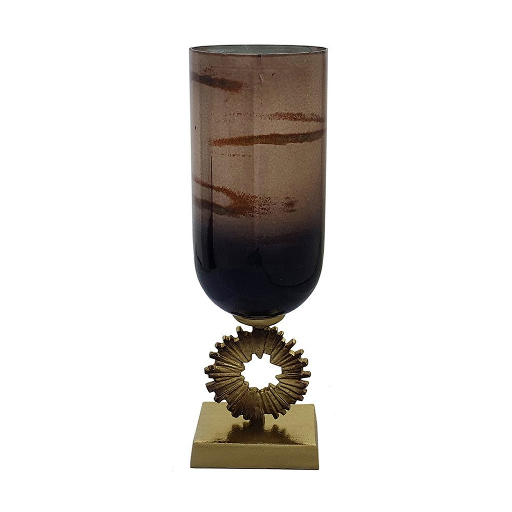 Ginny Vase, Sculpted Vintage Gold Ring Accent, Gold-Gray Glass