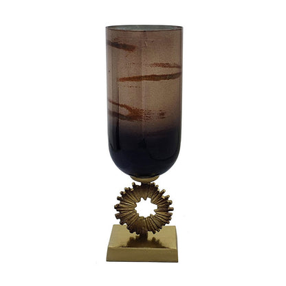 Ginny Vase, Sculpted Vintage Gold Ring Accent, Gold-Gray Glass