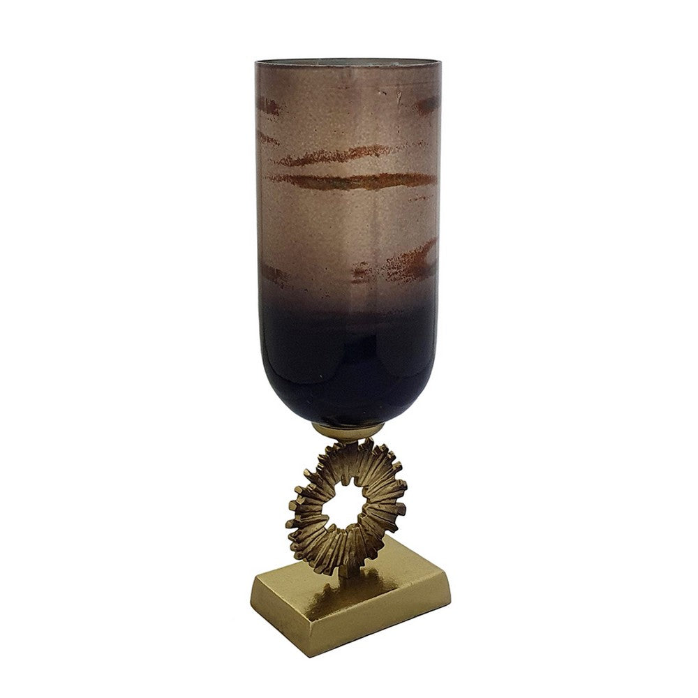 Ginny Vase, Sculpted Vintage Gold Ring Accent, Gold-Gray Glass