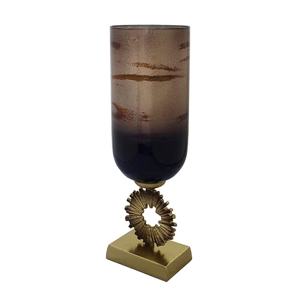 Ginny Vase, Sculpted Vintage Gold Ring Accent, Gold-Gray Glass