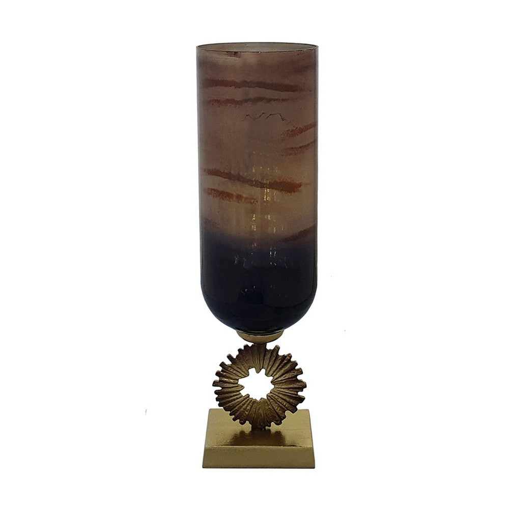 Ginny Vase, Sculpted Classical Gold Ring Accent, Gold-Gray Glass