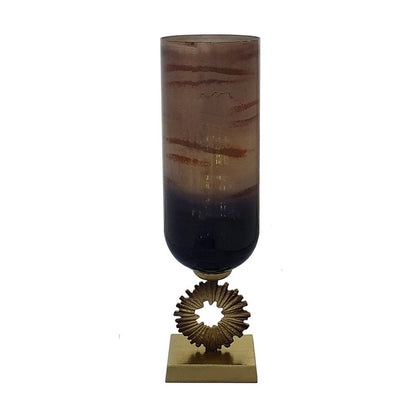 Ginny Vase, Sculpted Classical Gold Ring Accent, Gold-Gray Glass