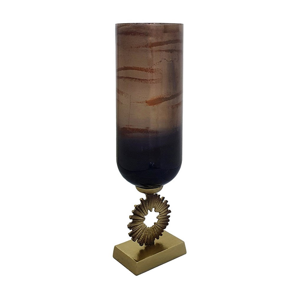 Ginny Vase, Sculpted Classical Gold Ring Accent, Gold-Gray Glass