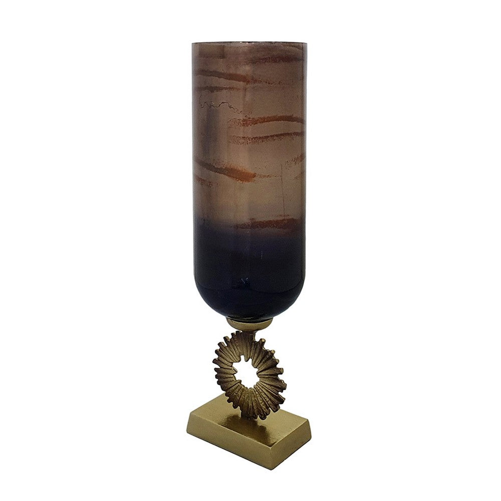 Ginny Vase, Sculpted Classical Gold Ring Accent, Gold-Gray Glass