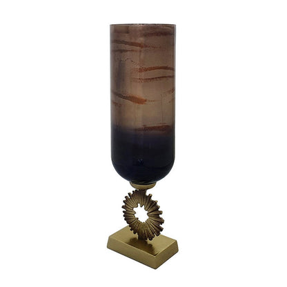 Ginny Vase, Sculpted Classical Gold Ring Accent, Gold-Gray Glass