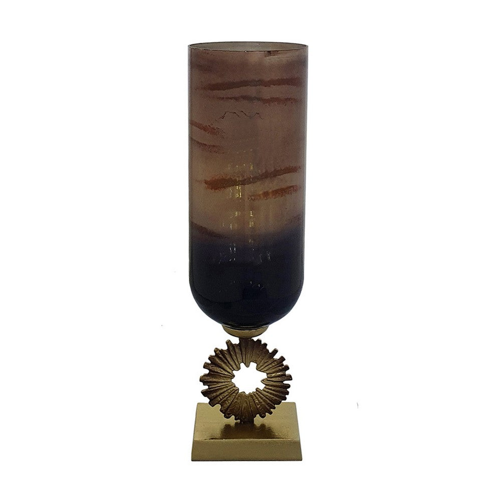 Ginny Vase, Sculpted Classical Gold Ring Accent, Gold-Gray Glass