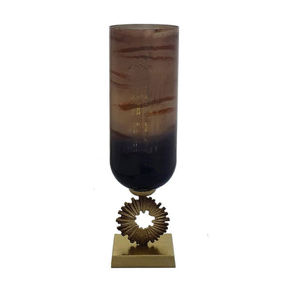 Ginny Vase, Sculpted Classical Gold Ring Accent, Gold-Gray Glass