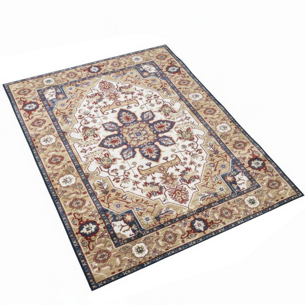 Hano 6x9 Large Area Rug, Vintage Blue Gold Bohemian Persian Style