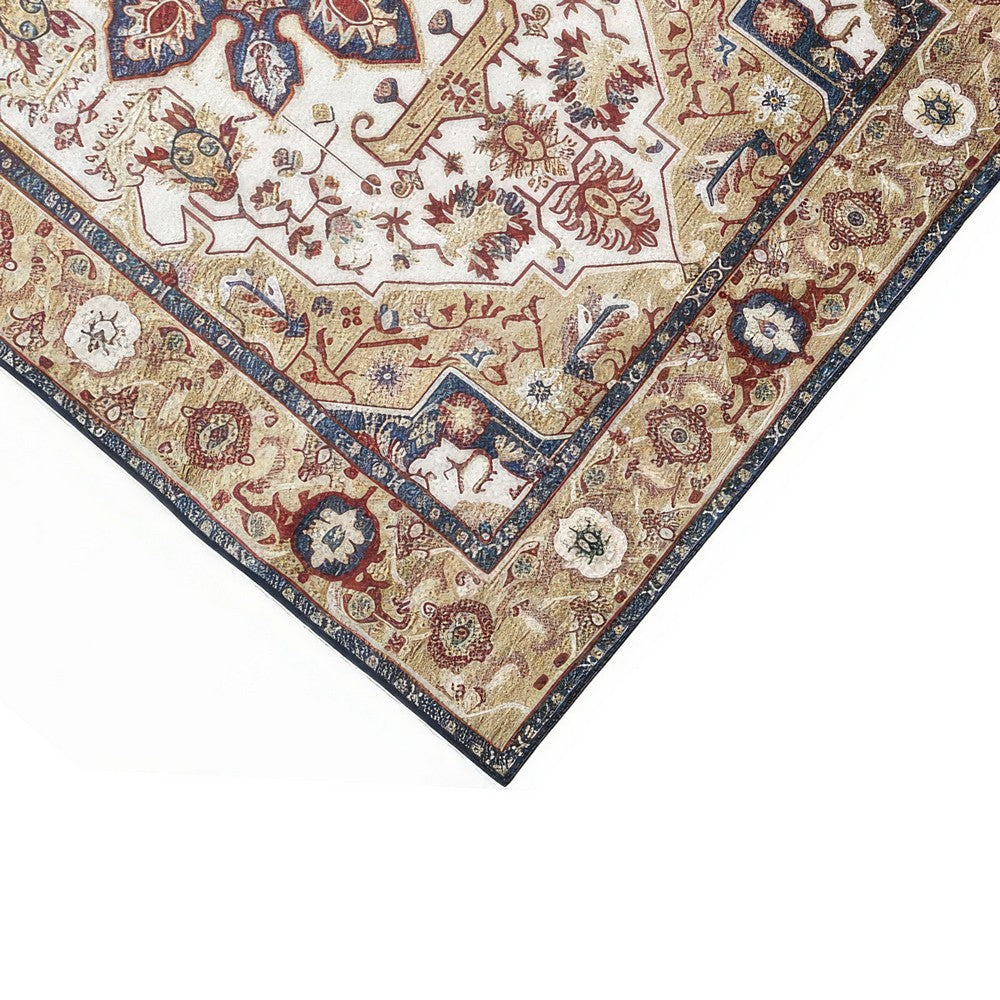 Hano 6x9 Large Area Rug, Vintage Blue Gold Bohemian Persian Style