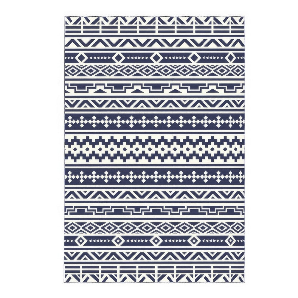 Mez 6x9 Medium Area Outdoor Rug, White Blue Geometric