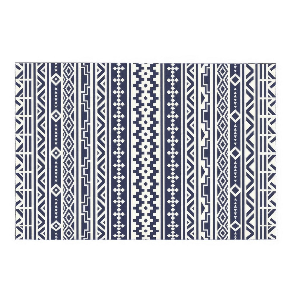 Mez 6x9 Medium Area Outdoor Rug, White Blue Geometric