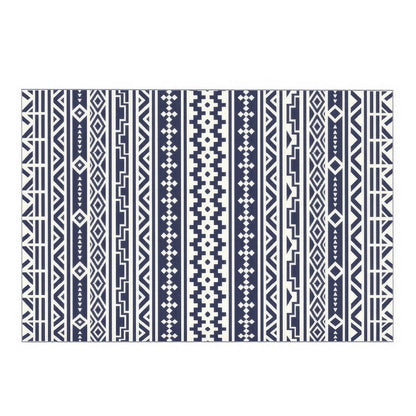 Mez 6x9 Medium Area Outdoor Rug, White Blue Geometric