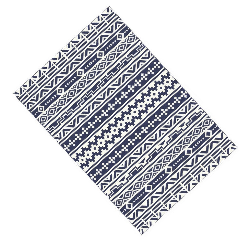 Mez 6x9 Medium Area Outdoor Rug, White Blue Geometric
