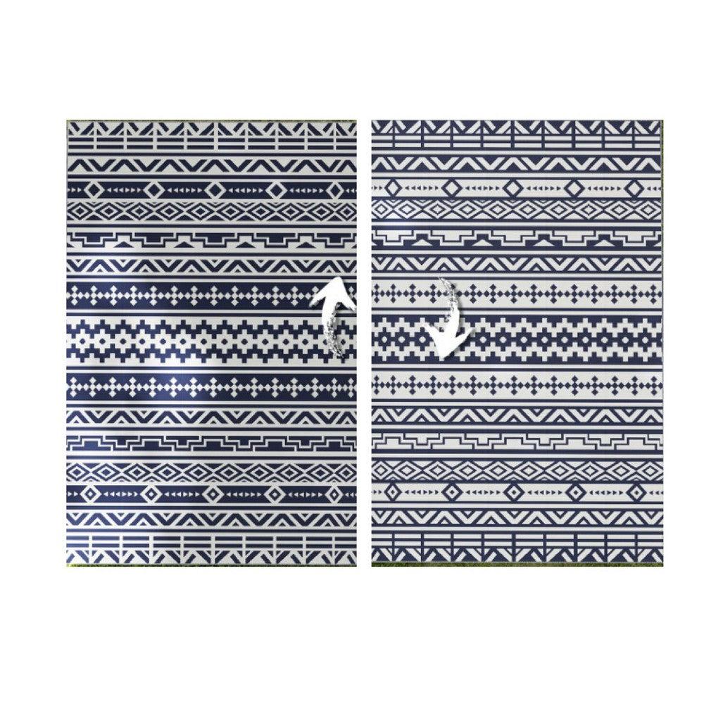 Mez 6x9 Medium Area Outdoor Rug, White Blue Geometric
