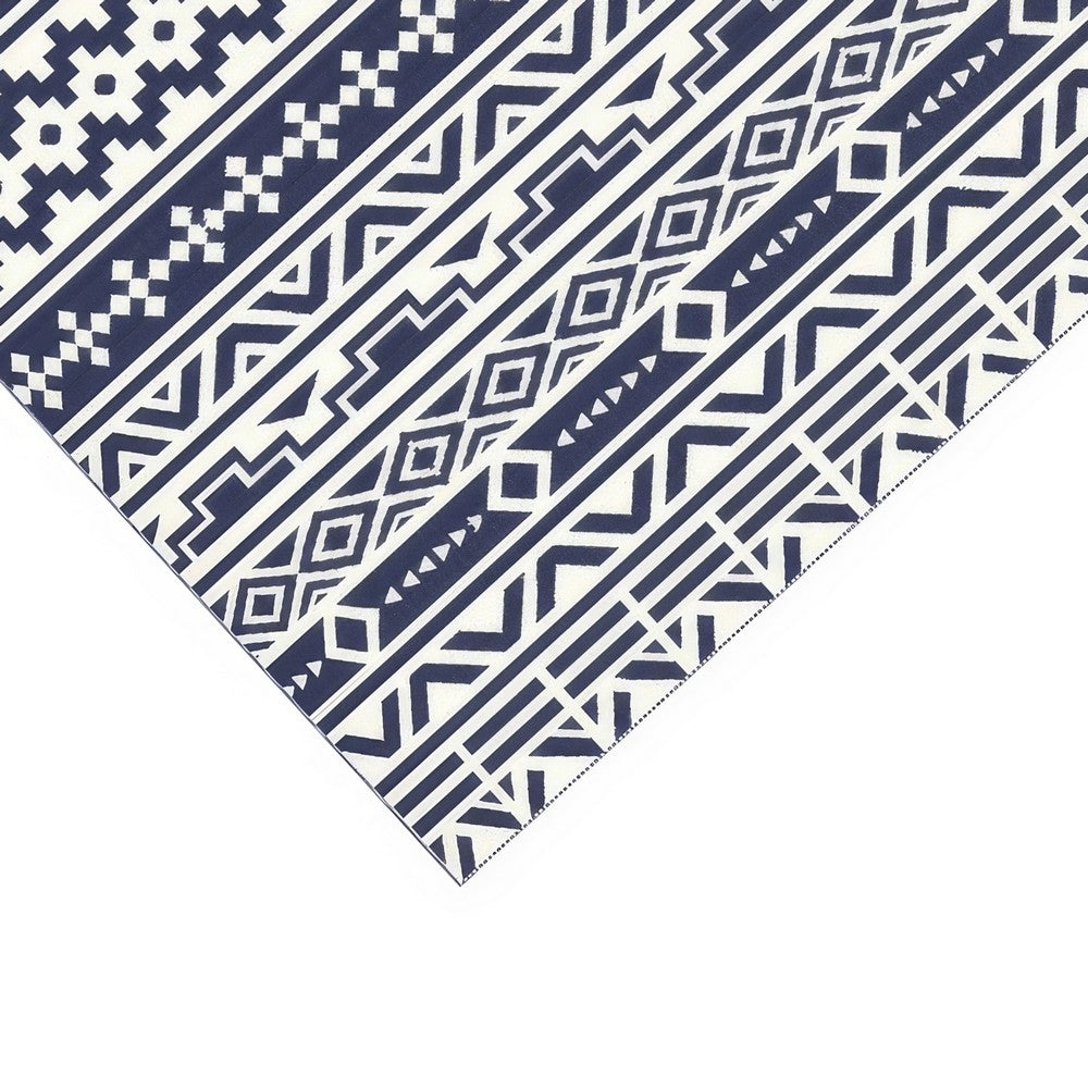 Mez 6x9 Medium Area Outdoor Rug, White Blue Geometric
