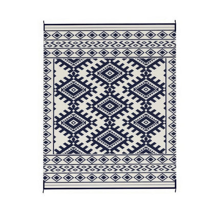 Elyz Large Outdoor Area Rug, Blue White Tribal Design