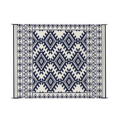 Elyz Large Outdoor Area Rug, Blue White Tribal Design