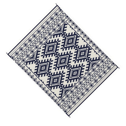 Elyz Large Outdoor Area Rug, Blue White Tribal Design
