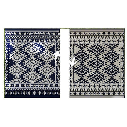 Elyz Large Outdoor Area Rug, Blue White Tribal Design