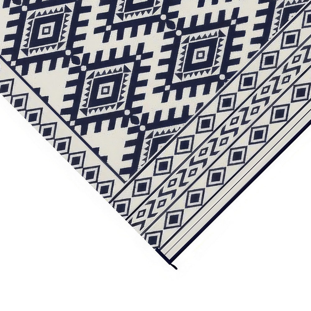 Elyz Large Outdoor Area Rug, Blue White Tribal Design