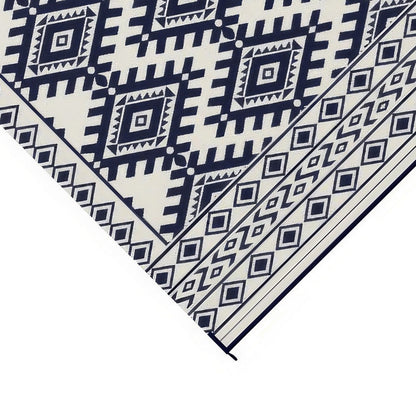 Elyz Large Outdoor Area Rug, Blue White Tribal Design