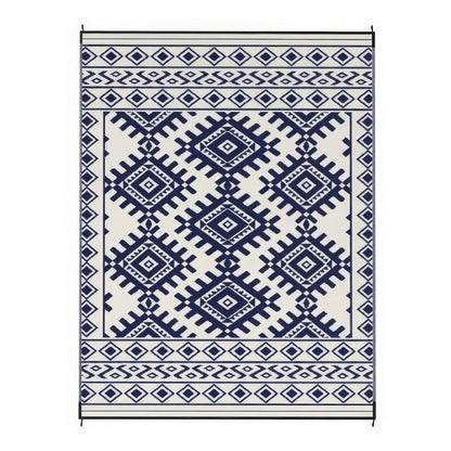 Elyz Large Outdoor Area Rug, Blue and White Tribal Design