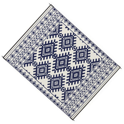 Elyz Large Outdoor Area Rug, Blue and White Tribal Design