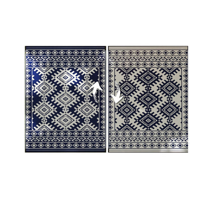 Elyz Large Outdoor Area Rug, Blue and White Tribal Design