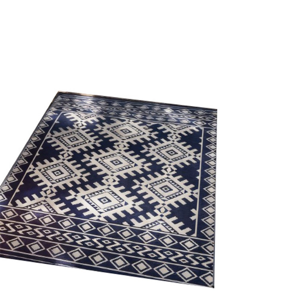 Elyz Large Outdoor Area Rug, Blue and White Tribal Design