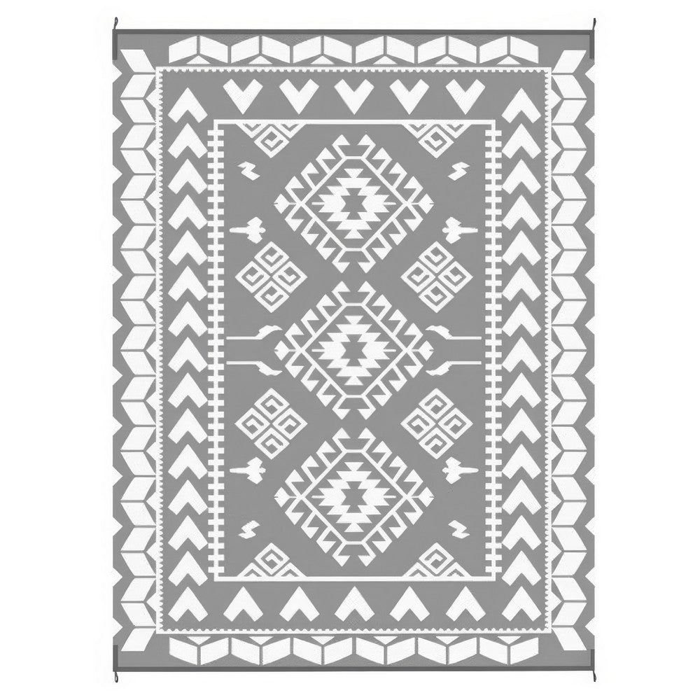 Pema Outdoor Area Rug, Gray and White Patchwork, XL 9x12 Beach Rug