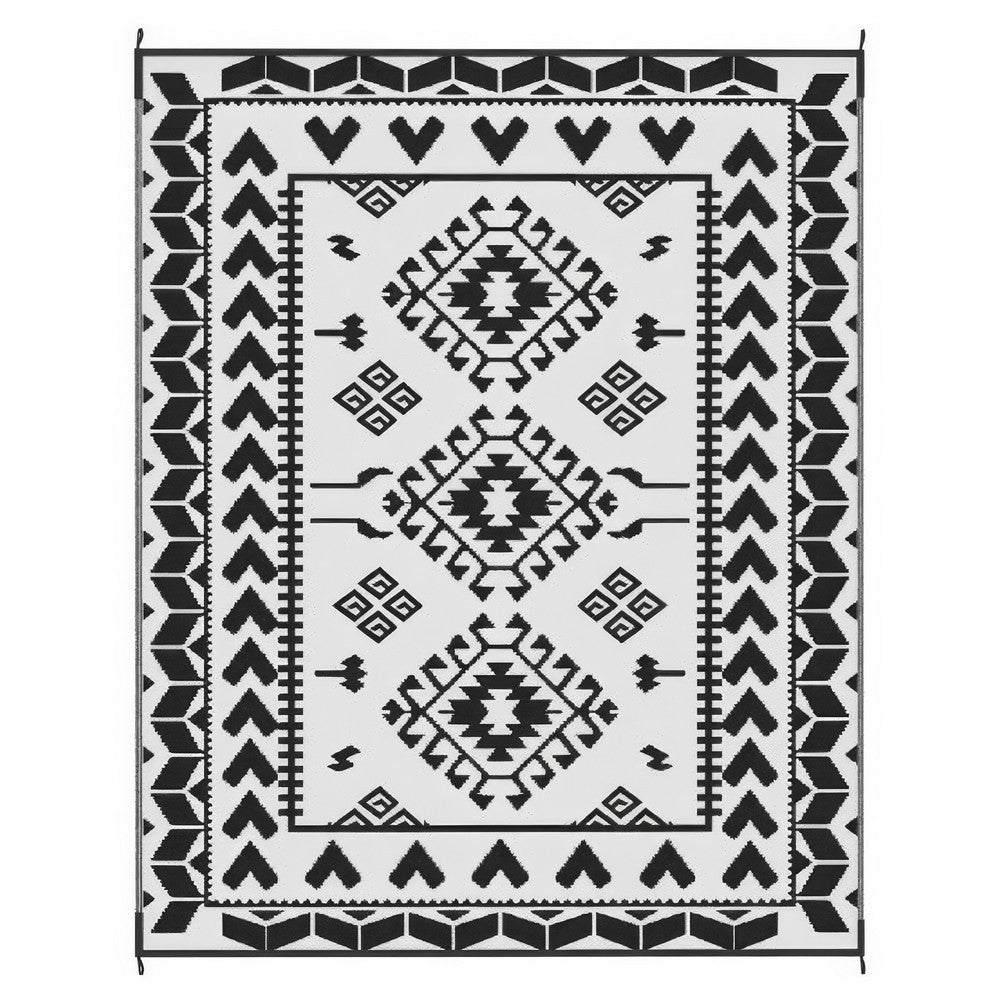 Pema Outdoor Area Rug, Black and White Patchwork, Large 8x10 Beach Rug