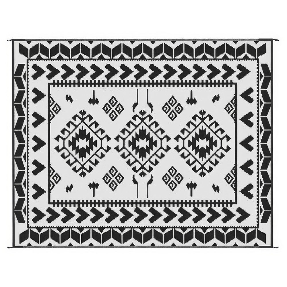 Pema Outdoor Area Rug, Black and White Patchwork, Large 8x10 Beach Rug