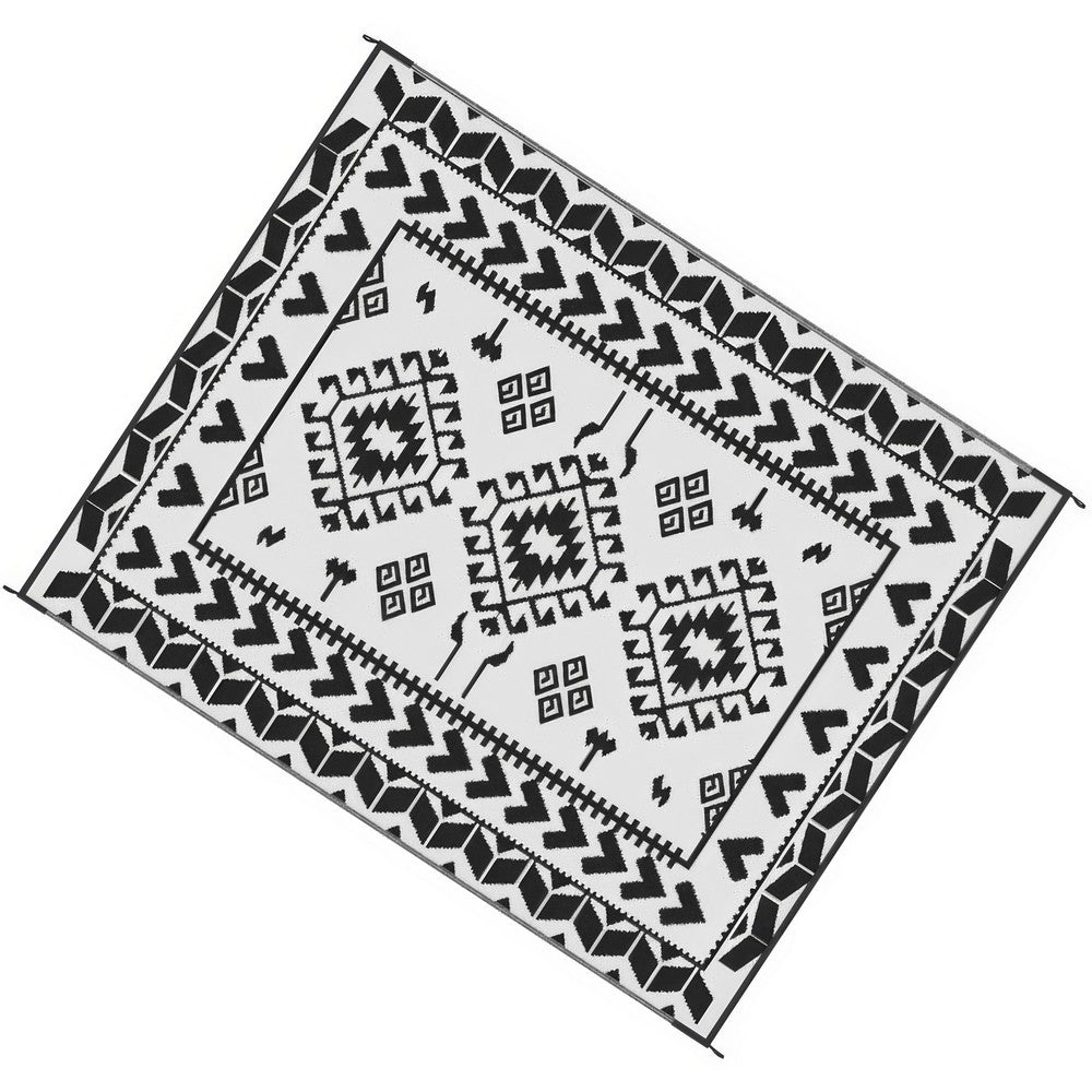 Pema Outdoor Area Rug, Black and White Patchwork, Large 8x10 Beach Rug