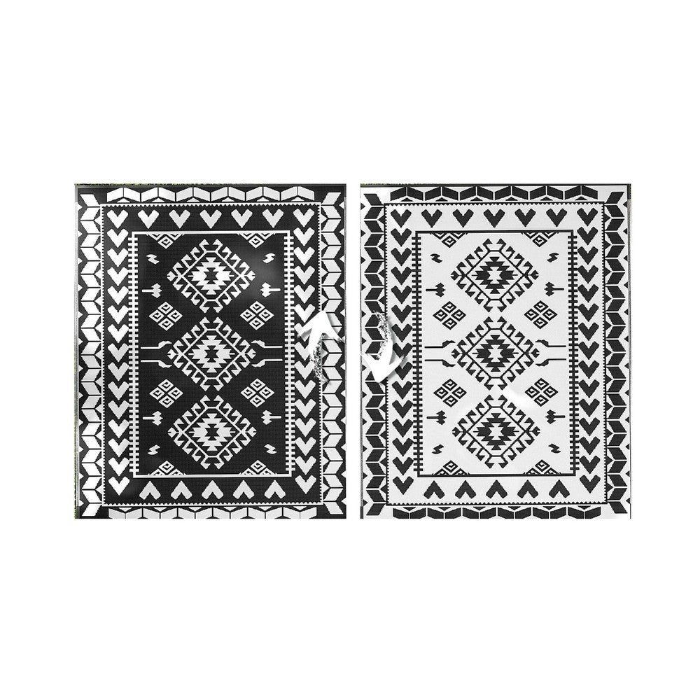 Pema Outdoor Area Rug, Black and White Patchwork, Large 8x10 Beach Rug
