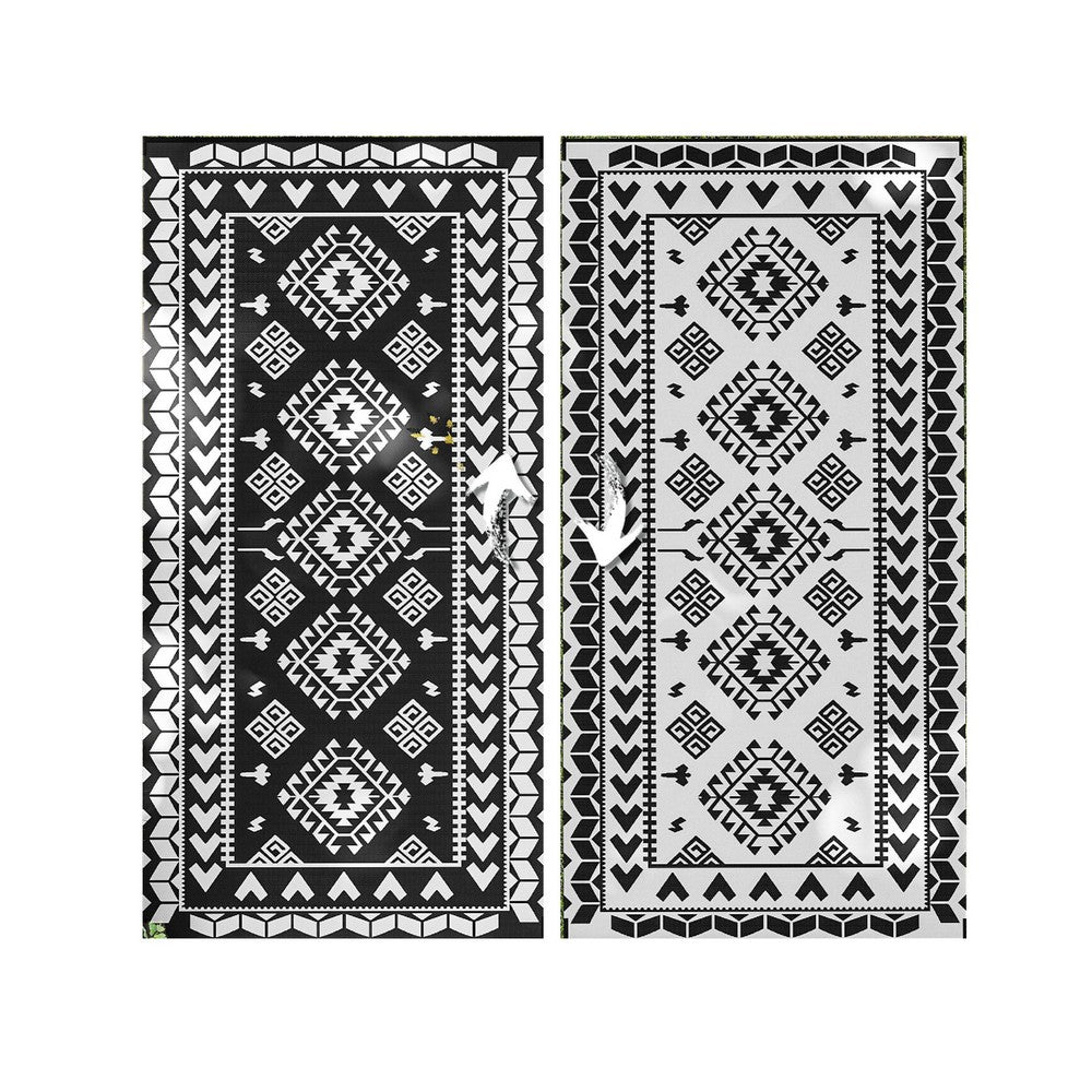 Pema XXL Outdoor Area Rug, Black and White Patchwork