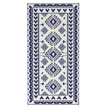 Pema Outdoor Area Rug, Blue and White Patchwork, Giant 9x18 Picnic Rug