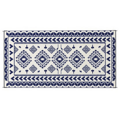 Pema Outdoor Area Rug, Blue and White Patchwork, Giant 9x18 Picnic Rug